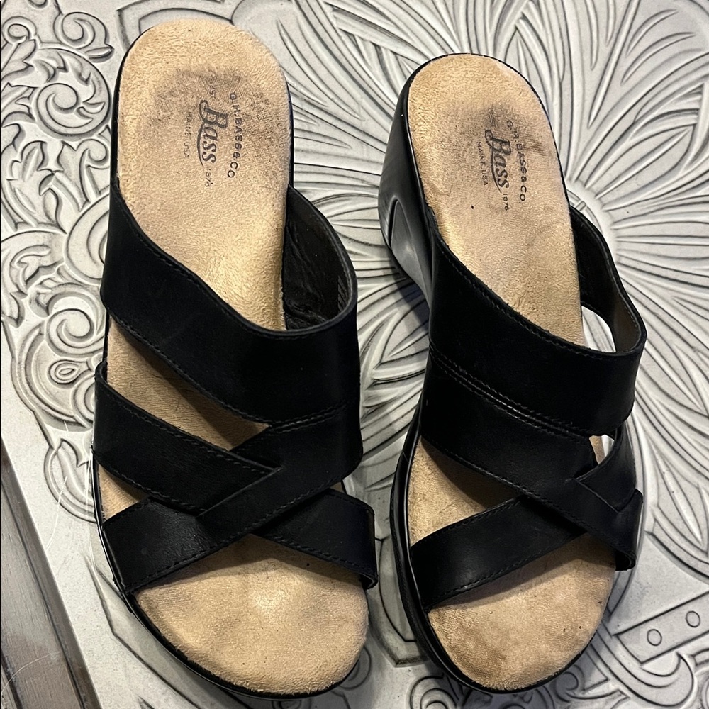 Bass Women's Black Leather Mules